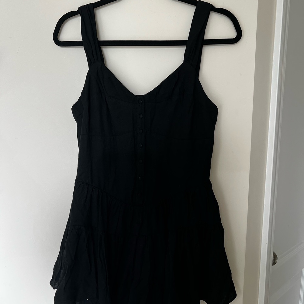 Black Sleeveless Button-Front Romper